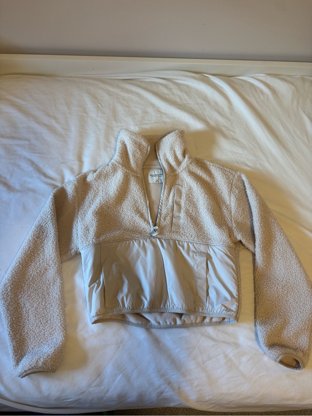 Abercrombie & Fitch Cream Sherpa Quarter-Zip Anorak Pullover